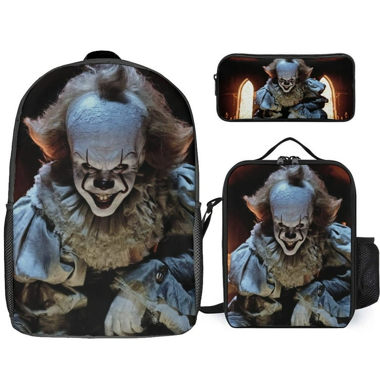 Kid Pennywise School Bag 3 Piece Backpack Set With Lunch Box And Pencilcase Casual Bookbag for Boys Girls