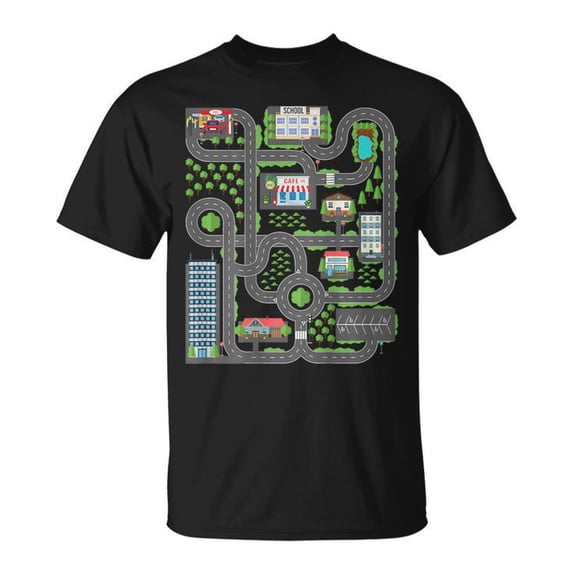 Kid Playing Cars On Dad’s Back Race Track Mat Father’s Day Funny Graphic T-Shirt – Cute Dad and Kids Activity Tee for Father’s Day Gift
