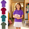 thumbnail image 1 of Kid Polo Shirts School Uniform Relaxed Fit Back To School Short Sleeve Button Down Shirts Comfort Solid Color Pullover for Boys & Girls Purple 8-9 Years, 1 of 6