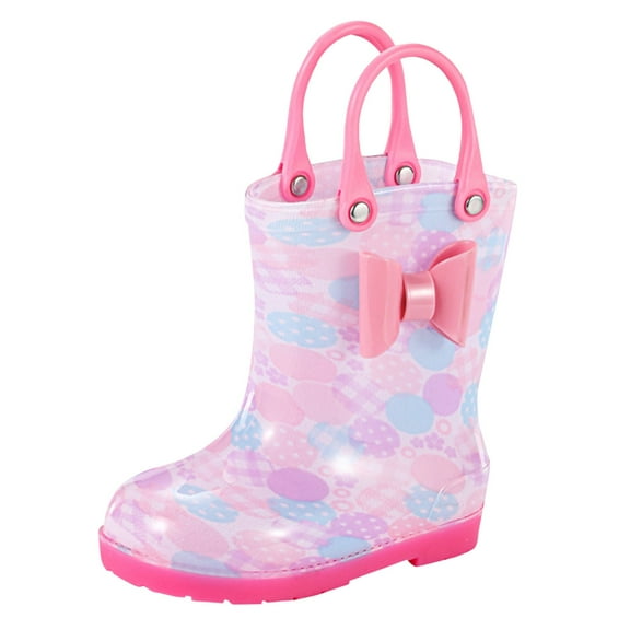 Kid Rain Boots Toddler Baby Short Rain Boots Easy on Lightweight Waterproof Non- with Carry Handle Boys Rain Boots Hot Pink 1.5 Years-3 Years
