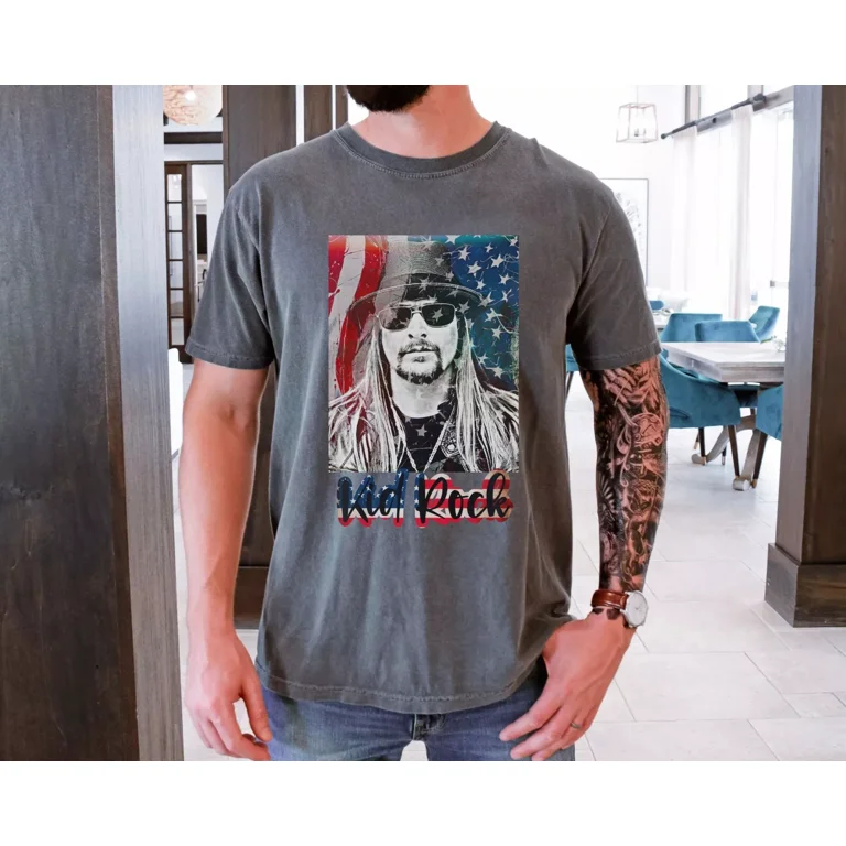 Kid Rock American Flag DARK HEATHER T Shirt 4th July Patriot