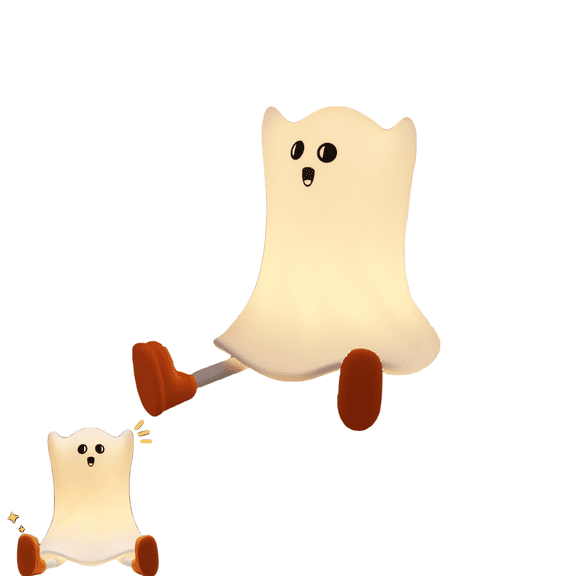 Kid Safe Silicone Ghost Lamp, Cordless Rechargeable Touch Ghost Nightlight, Cartoon Ghost Themed Halloween Decor Table Lamp,Dimmable Touch Fun Bedside Light Lamp.