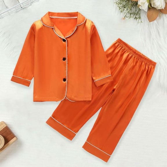 Kid Satin Pajamas For Girl Solid Button Down Homewear Set Toddler Girl Sleepwear Cute Pajamas For Girls 4-5 Years