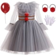thumbnail image 1 of Kid Scary Clown Gray Costume Halloween Cosplay Dress, 1 of 7