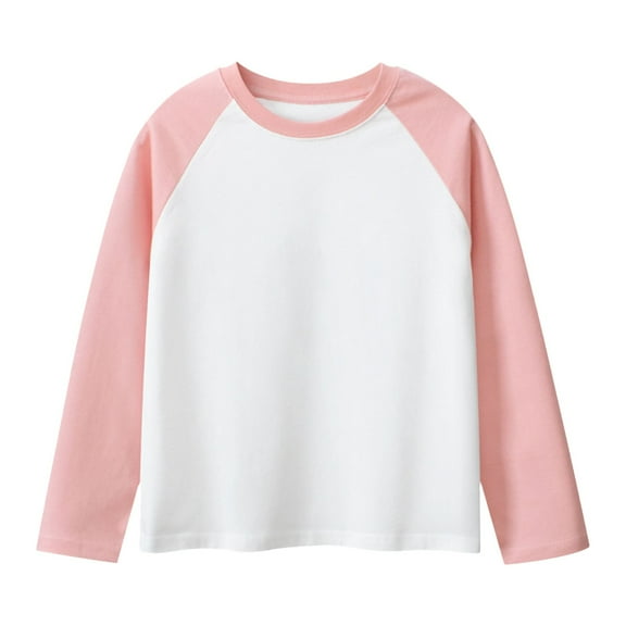 Kid Shirts Boys 10-12 Color Block Round Neck Long Sleeves Athletic Shirts Breathable Summer Tops,Pink,8-10 Years