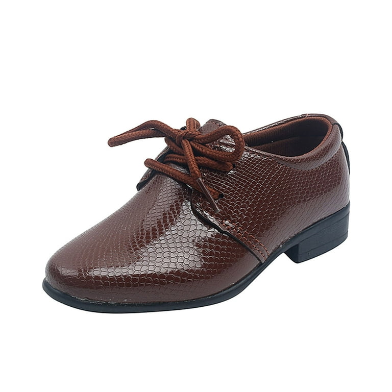 Kid Shoes Boy s Soft Performance Lace Up British Style Casual Embossed Leather Shoes Girls Sneakers Brown 10.10.5 Years Kids Unisex Size 32 10.10.5