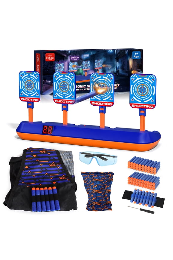 Kid Shooting Targets for Nerf with Auto-Reset, 4 Electronic Digital Target with Vest - Blue