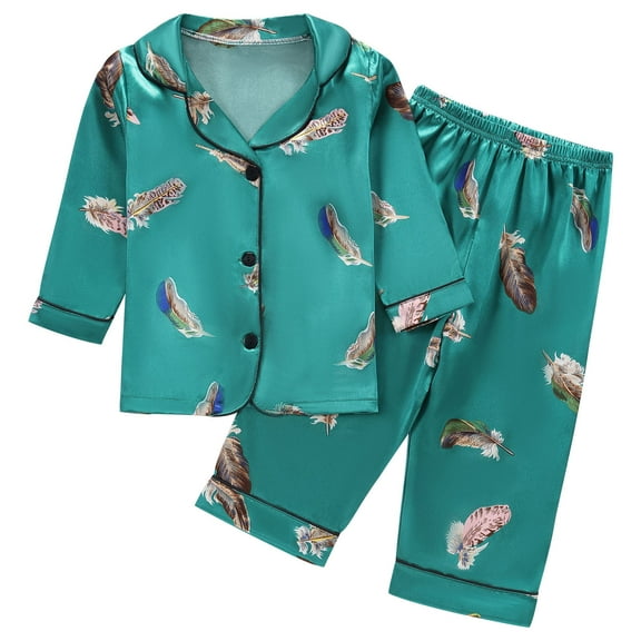 Kid Silky Satin Pajamas Set for Girls Boys Pj Set Sleepwear Button-Up Sets Nightwear