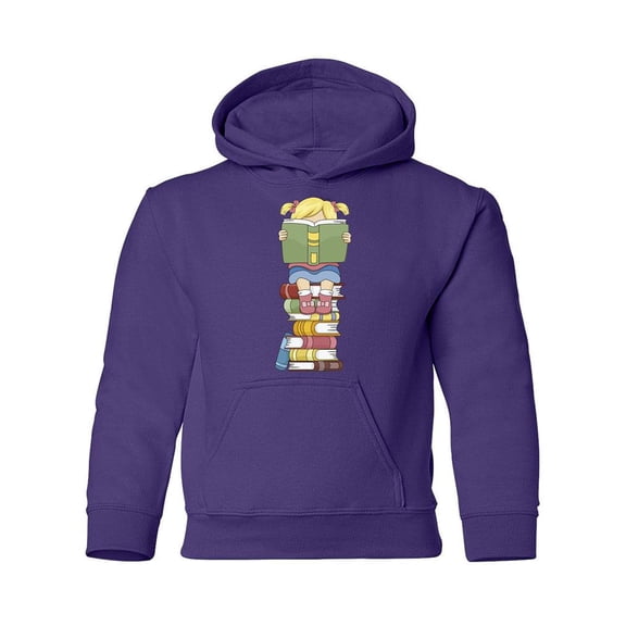 Kid Sitting On Books Hoodie Juniors -Image by Shutterstock, Medium
