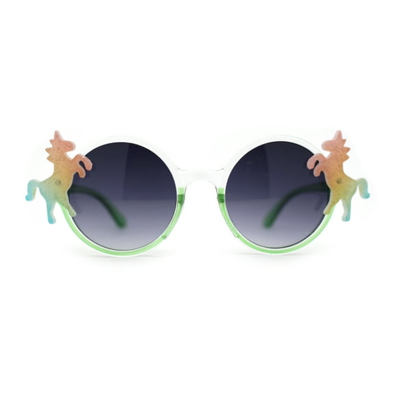 Kid Size Girls Rainbow Unicorn Pin Round Circle Lens Sunglasses Clear Green Smoke