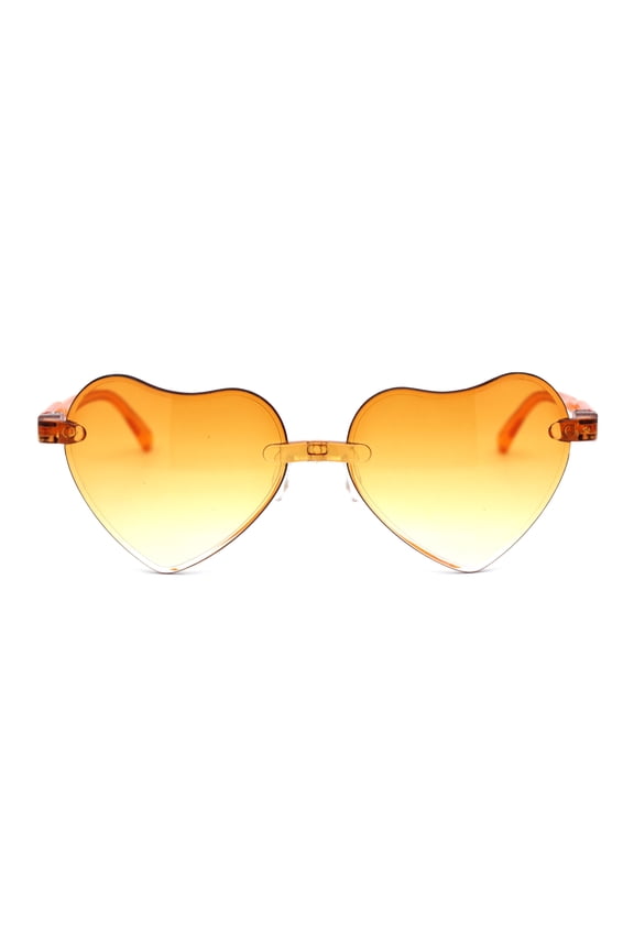 Kid Size Girls Rimless Heart Shape Plastic Retro Sunglasses Orange