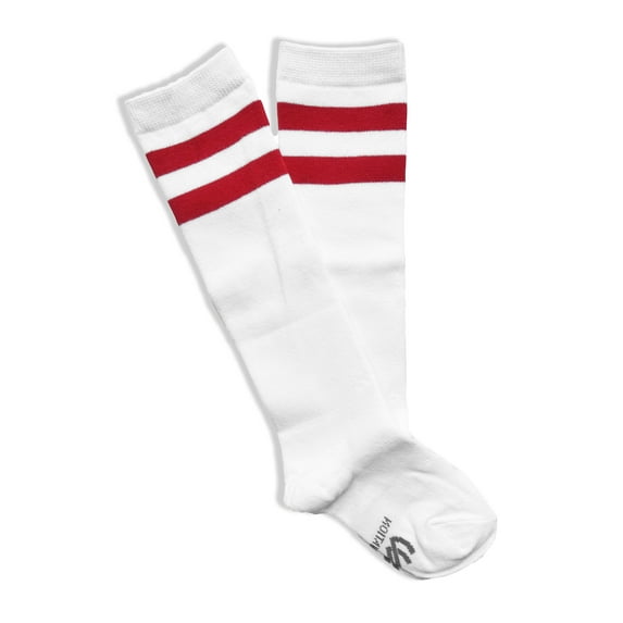 Kid Size White Knee High Socks with Various Colored Stripes (White with Red Stripes)