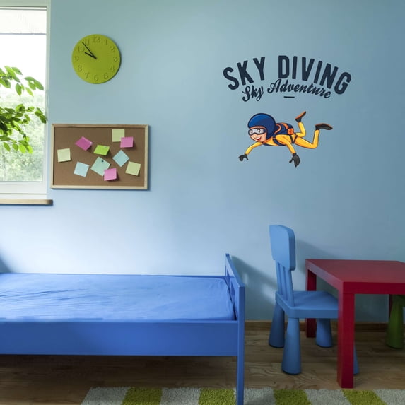 Kid Skydiving Sky Diving Adventure Parachute Ripcord Plummet Free Fall Plane Airplane Plane Fly Pilot Jet Fuel Prop Propeller Holiday Bedroom Wall Decal Sticker - Size: 40 In X 36 In
