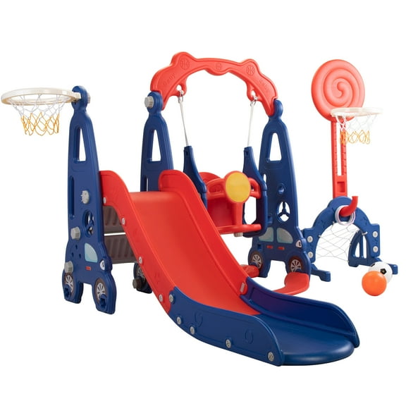 Kid-Slider 5 in 1 Durable Material Plastic Swing Set, HDPE Red, 3898” x 1339” x 2008”