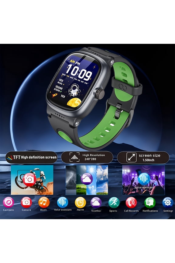 Kid Smartwatch (New Year/Birthday/Back to School Gift): call/message (answer/make calls), multi-function sports mode, outdoor fitness tracking, iOS/Android compatible, stylish athletic design