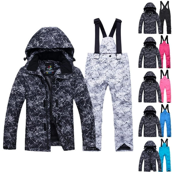 Kid Snowsuit 6-14Years Children Girls Boys Ski Suit Outdoor Windproof Waterproof Puffer Hooded Jacket Warm Thickened Velvet Jumpsuits