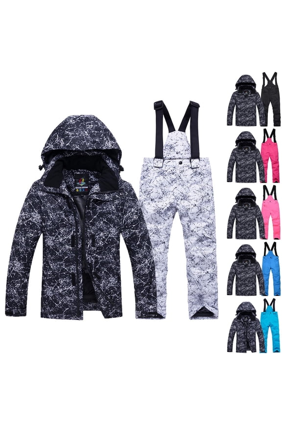 Kid Snowsuit 6-14Years Children Girls Boys Ski Suit Outdoor Windproof Waterproof Puffer Hooded Jacket Warm Thickened Velvet Jumpsuits