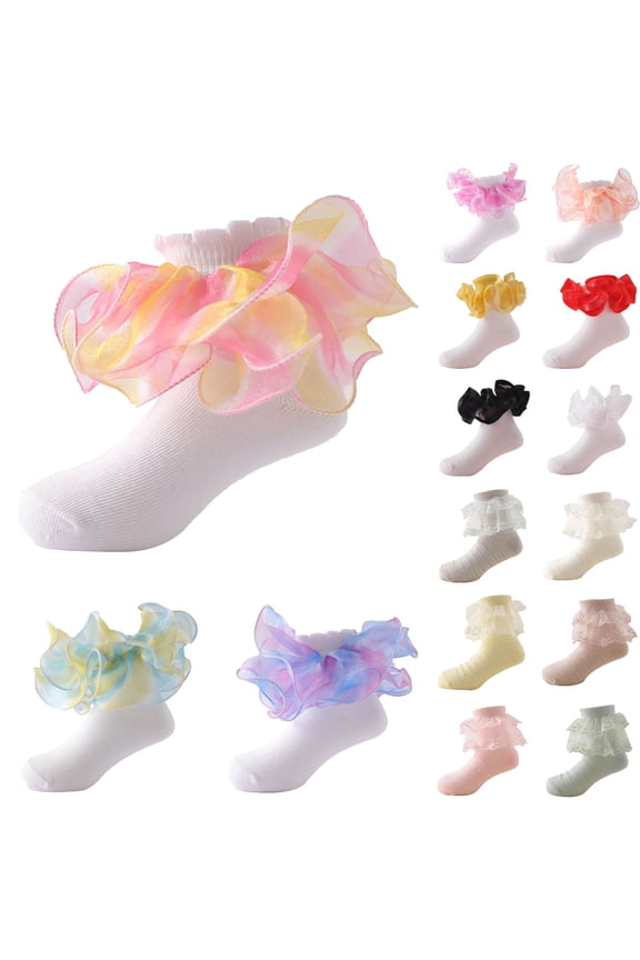 Kid Socks Floor Lace Socks with Ripple Ruffle Socks for Toddler Girls White Socks 4-6 Years