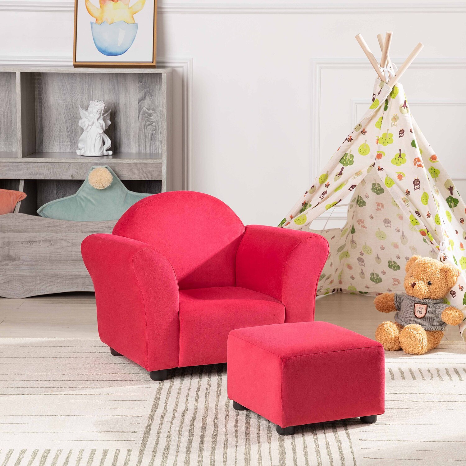 Kid Sofa Chair with Ottoman by Naomi HomeColorFuchsia