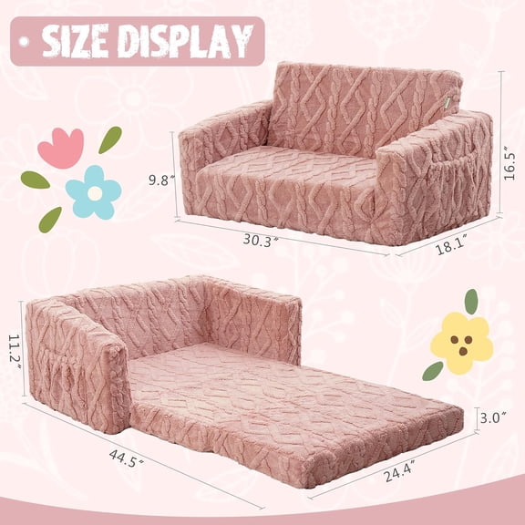 Kid Sofa, Toddler Chair, 2-in-1 Flannel Kids Fold Out Couch, Toddler Convertible Sofa to Lounger, Flip Open Couch for Kids