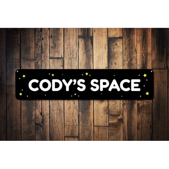 Kid Space Sign Space Lover Stars & Sky Sign Custom Child Bedroom Sign Metal Outer Space Decor - Kid Rooms - Size: 16 x 4 Inches