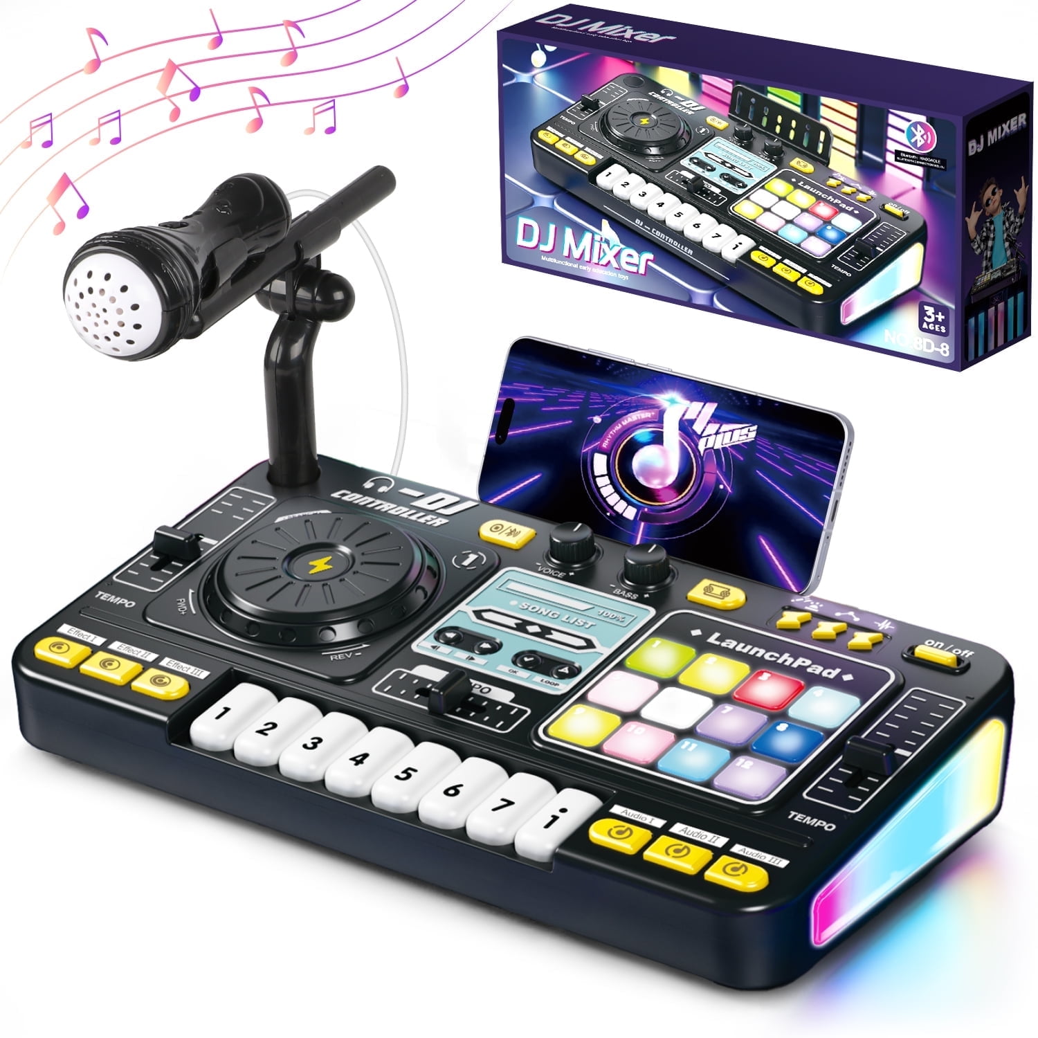 Hot Bee DJ Mixer for Kids with Microphone&Bluetooth, Light up DJ