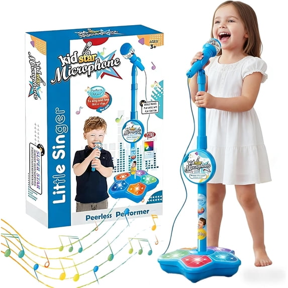 Kid Star Microphone, 2026 New The All-in-One Microphone Toy with Stand Adjustable, Colorful Lights & Speaker, Karaoke Machine, Portable Karaoke Machine for Kids (Blue)