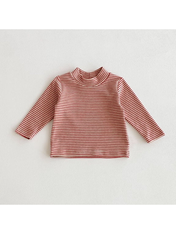 Kid Striped Mock Neck Long Sleeve Tee Soft Cotton Basic Undershirt Toddler