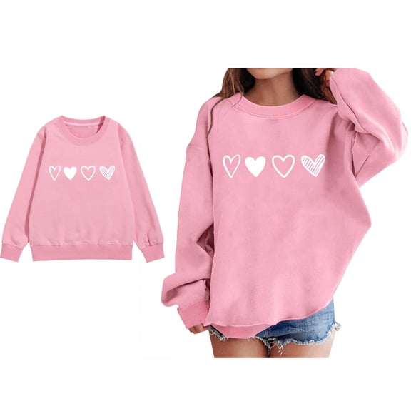 Kid Sweatshirt Valentine Sweatshirt Long Sleeve Heart Sweatshirt Crewneck Pullover Sweatshirt Girls Size 7-8 Years Clothes