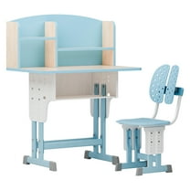 Kid Table Chair Sets, Kid Desks Chair, Children Study Desk Writing Table Computer Workstation With Large Storage Drawer And Bookshelf, Height Adjustable Kids Bedroom Furniture Blue