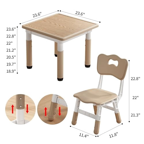 Kid Table and Chairs, Height Adjustable Childrens Table and Chair Set ...