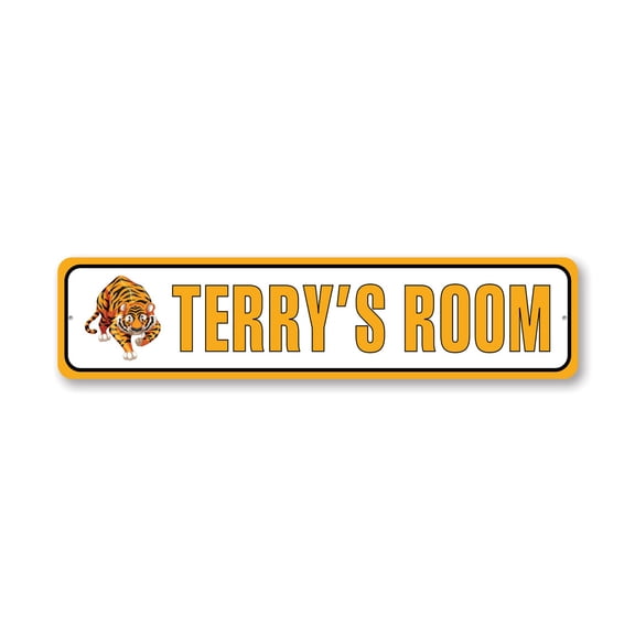 Kid Tiger Room Aluminum Metal Decor Sign - 4x18 inches