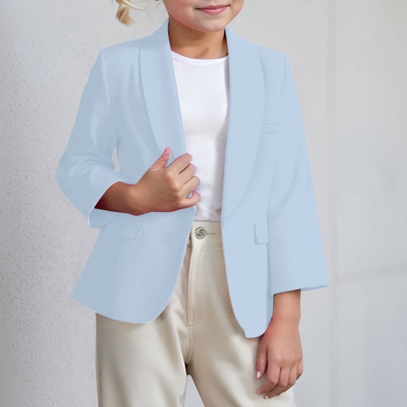 Kid Toddler Blazer Long Sleeve Shawl Collar Open Front Formal Blue Suit Jacket with Pockets Dress Coat for Toddler Girls 7-8 Years Formal Outfits