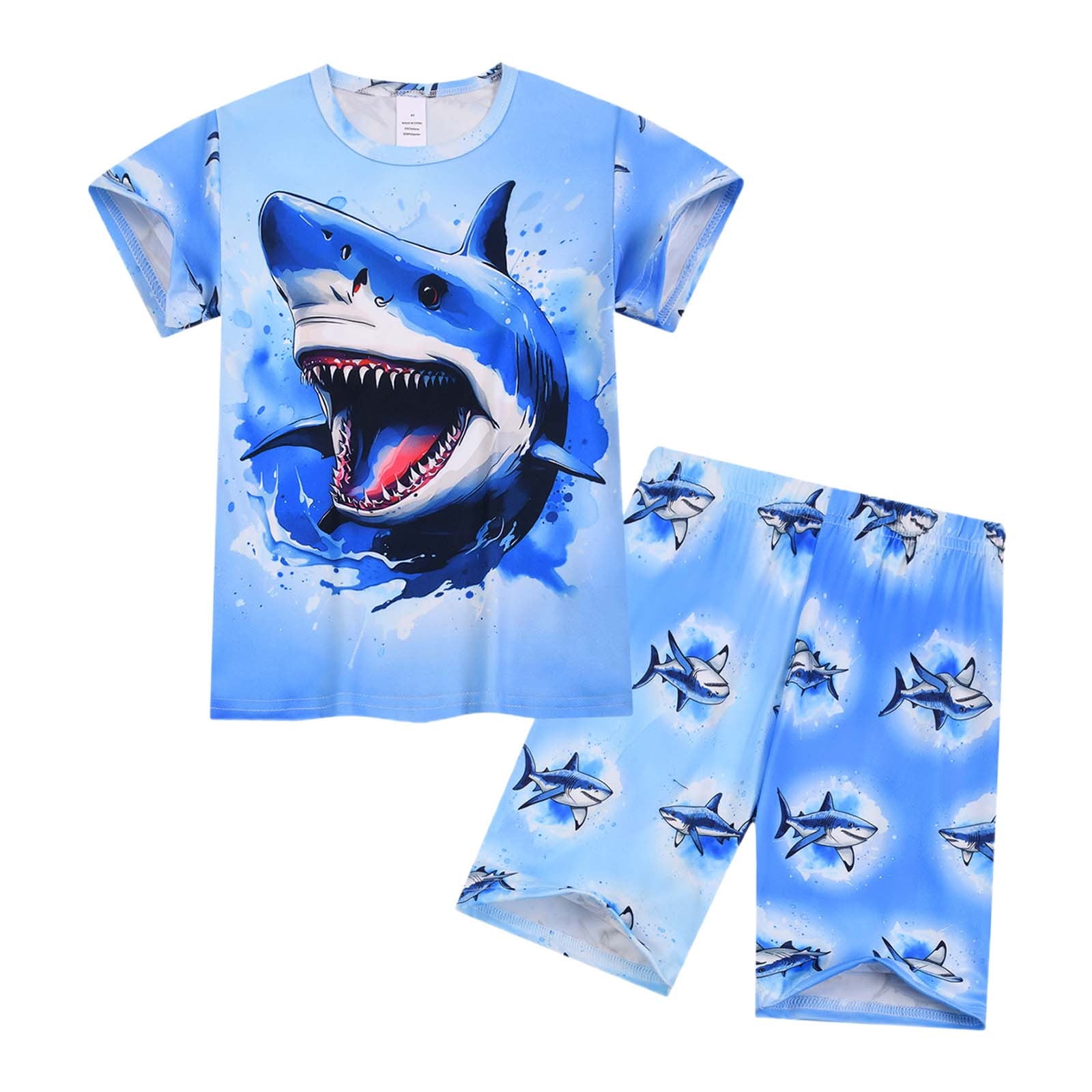 Kid Toddler Boy Summer Sets Short Sleeve Cartoon Printed Round Neck