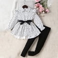 thumbnail image 1 of Kid Toddler Girl Clothes Bowknot Ruffle Sleeve Top + Pants 2PC Fall Winter Outfit Set Black 4-5 Years, 1 of 7