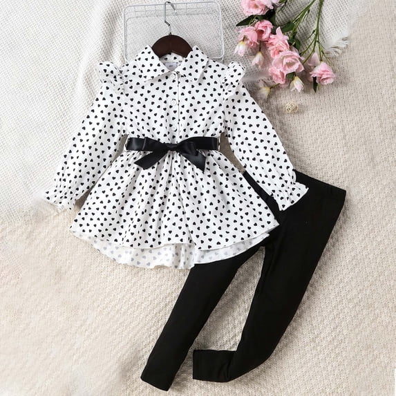 Kid Toddler Girl Clothes Bowknot Ruffle Sleeve Top + Pants 2PC Fall Winter Outfit Set Black 4-5 Years