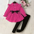 thumbnail image 1 of Kid Toddler Girl Clothes Bowknot Ruffle Sleeve Top + Pants 2PC Fall Winter Outfit Set Hot Pink 5-6 Years, 1 of 5
