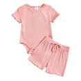 thumbnail image 1 of Kid Toddler Girl Clothes Summer Short Sleeve Solid Tee Shirt + Elastic Waist Shorts Summer Outfits Set,Red,0-3 Months, 1 of 6