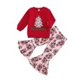thumbnail image 1 of Kid Toddler Girls Pants Clothing Set, 6 12 18 24 Months 2T 3T 4T 5T Tree Print Long Sleeve Sweatshirt with Flare Pants Christmas Outfit, 1 of 9
