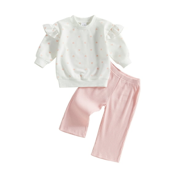 Kid Toddler Girls Pants Clothing Set, 6 12 18 24 Months 2T 3T 4T Long Sleeve Heart Print Sweatshirt with Elastic Waist Pants Outfits