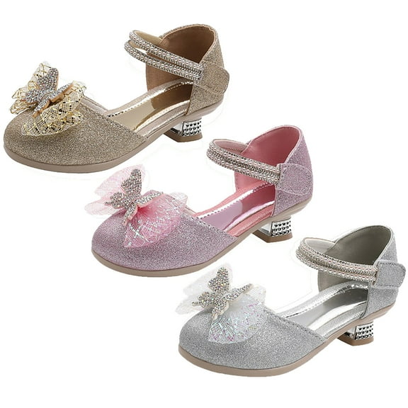 Kid Toddler Girls Sandals Glittler Bow Dress Shoes Princess Crystal High Heels Party Wedding Flower Girls Shoes