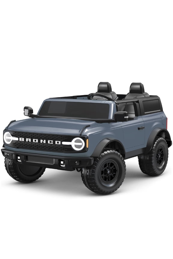12V Ford Bronco Ride-On Toy for Ages 3-7, Battery Powered, LED Headlights, FM Radio, MP3, Horn, 2-Seater, Max Weight 130 lb, 2 Speeds, Electric Car for Kids, Kids Ride on Toys, No Remote