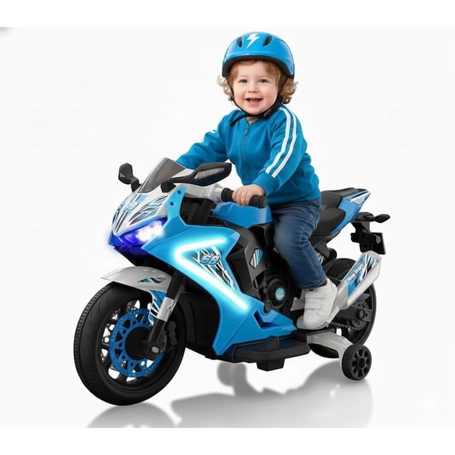 Kid Trax 6V Glow Electric Toddler Kids Motorcycle - Toddler Bike, Indoor/Outdoor Toys, Durable, LED Headlights and Body Light, Realistc Sounds, Kids Ride On Toys, Max Weight 65lbs, Ages 3+, Blue