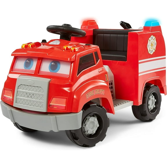 Kid Trax Real Rigs Toddler Fire Truck Interactive Ride On Toy, Kids Ages 1.5-4 Years, 6 Volt Battery and Charger, Sound Effects, Red