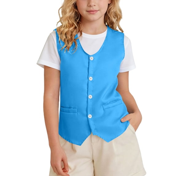 Kid Vest Volunteer Activity Waistcoat Party Costume Vests for Boys & Girls 3-11 Years Sky Blue