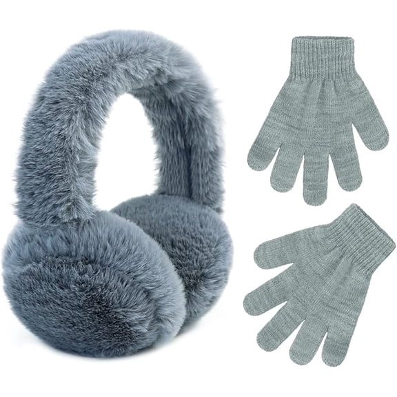 Kid Warm Earmuffs Gloves Girl Soft Plush Ear Muffs Toddler Knit Mittens for Boy Winter Ear Warmer Set