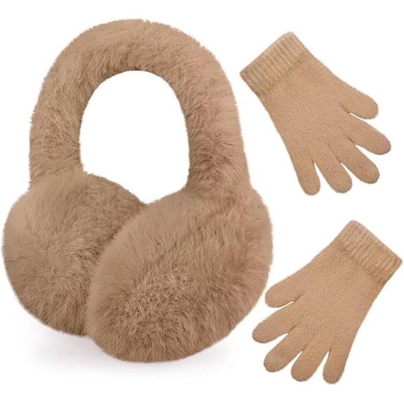 Kid Warm Earmuffs Gloves Girl Soft Plush Ear Muffs Toddler Knit Mittens for Boy Winter Ear Warmer Set