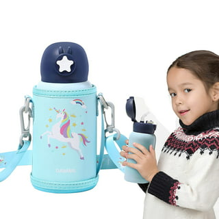 Cute Water Bottle for School Kids Girls, BPA Free Tritan & Leak Proof & Easy Clean & Carry Handle, 23oz/ 680ml - Girl & Unicorn