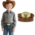 thumbnail image 1 of Kid Western Leather Belt for Boys Girls,Toddler Youth Embossed Bull Belt for Jeans Christmas Gifts, 1 of 8
