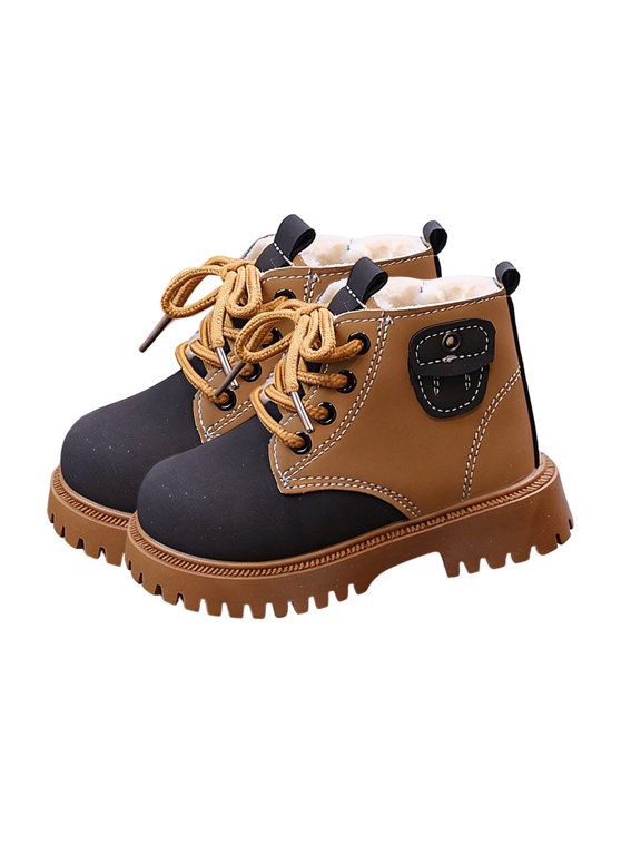 Kid Winter Comfortable Warm Boots Lace-Up Ankle Shoes Girls Fleece Lined Snow Boot Hiking Outdoor Shoes for Outdoor Walking Daily Wear